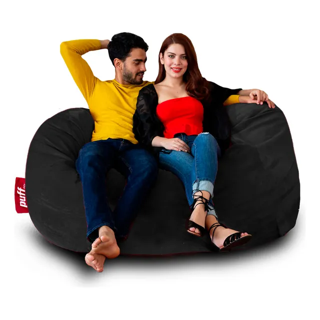 Sillón Puff 2 En 1 Con Cama Queen Size Gamuza Suave Color Negro