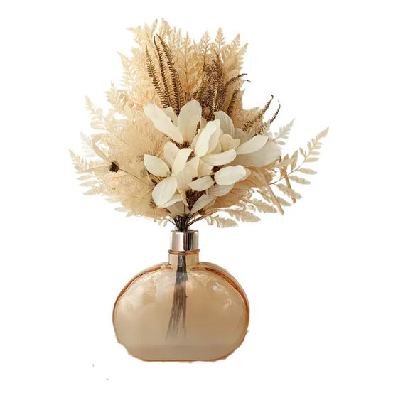 Arranjo Flores Secas Off Com Dourado Vaso Decoração Luxo
