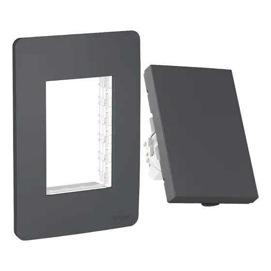 Placa Metálica Grafito Con Apagador Escalera 3 Modulos,orion