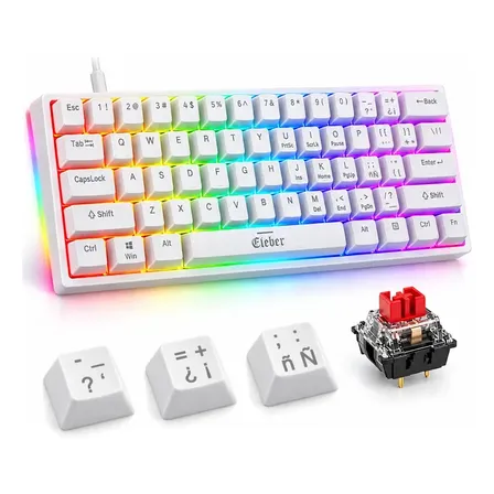 Teclado Mecánico Gamer 60% Rgb 61 Teclas Switch Rojo Usb Qwerty Compacto Para Pc Laptop Juegos