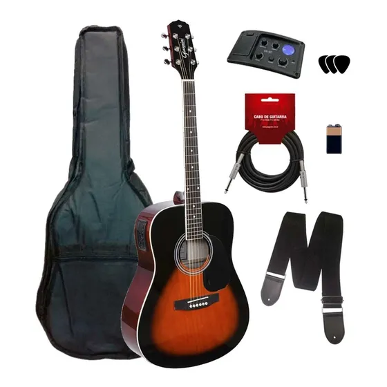 Violão Giannini Folk Elétrico Gd1eq Kit Bag E Acessórios