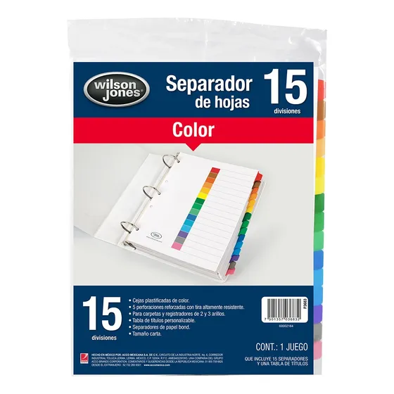 Separador De Hojas Para Carpeta De Argolla C/15 Divisiones