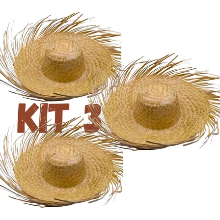Kit 3 Chapéu Palha Festa Junina Unissex Infantil E Adulto Palha
