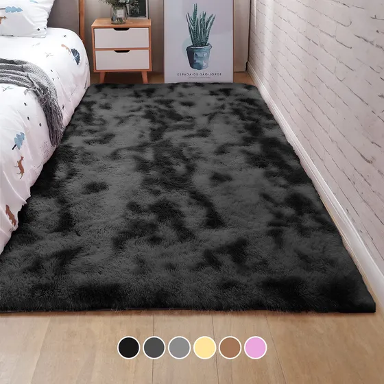 Alfombra De Sala Suave Decorativa Tapete Cuarto Afelpada 160x120 Cm Poliéster Antideslizante Blick Color Negro