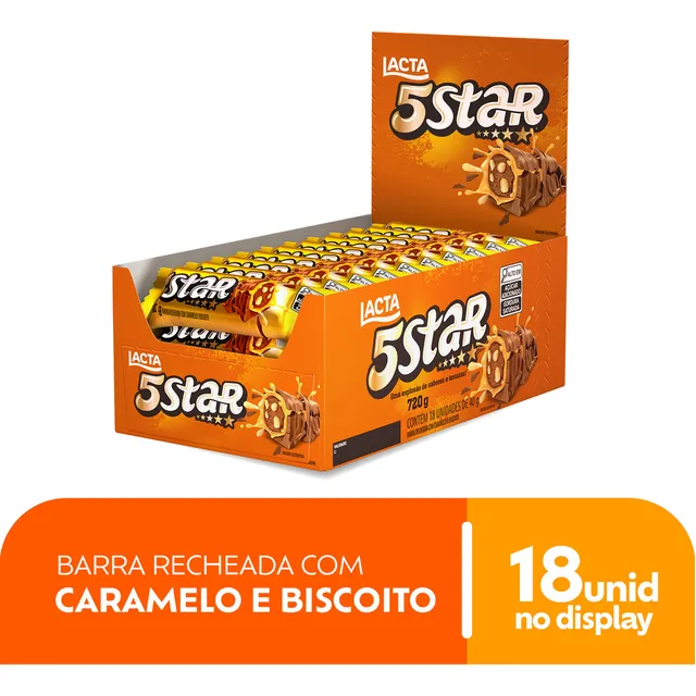Chocolate 5 Star display com 18 unidades de 40g
