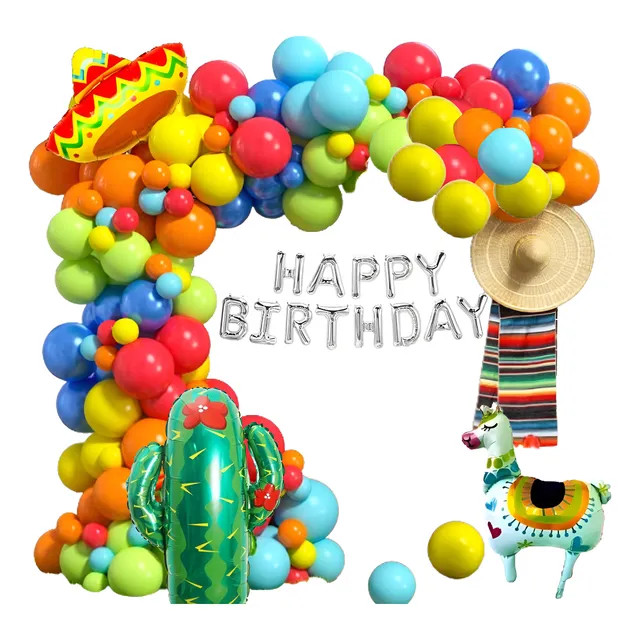 Decoración Arco De Globos Temática Mexicana Feliz Cumpleaños
