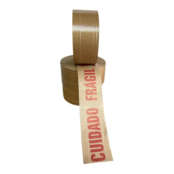 Fita Gomada Impressa 70mm C/reforço Cuidado Frágil 5 Rolos