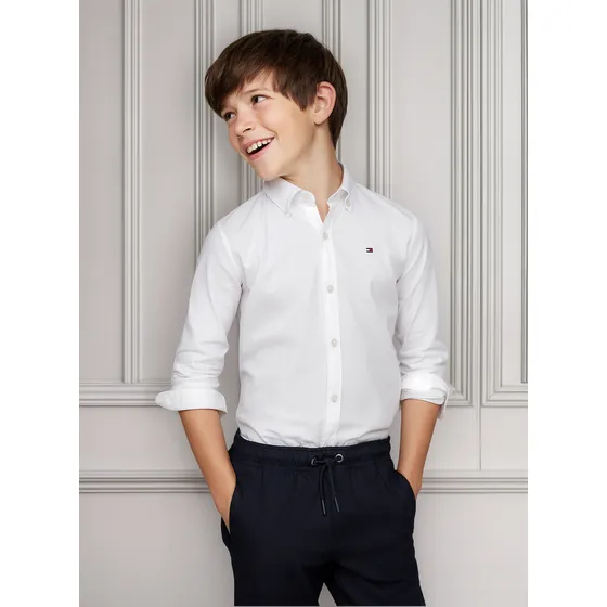 Camisa De Niño Dobby Regular Fit Blanco Tommy Hilfiger