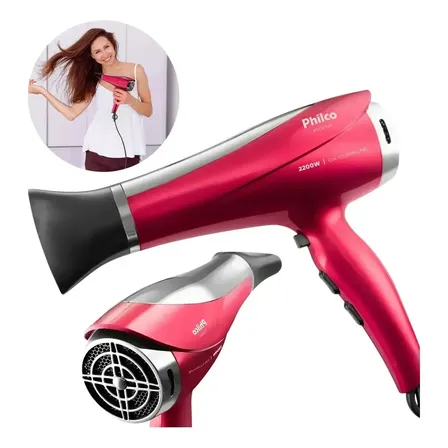 Secador De Cabelos 2200w Psc2300 Motor Dc Philco Vermelho Com Tecnologia Íons Tourmaline - Secagem rápida e eficiente