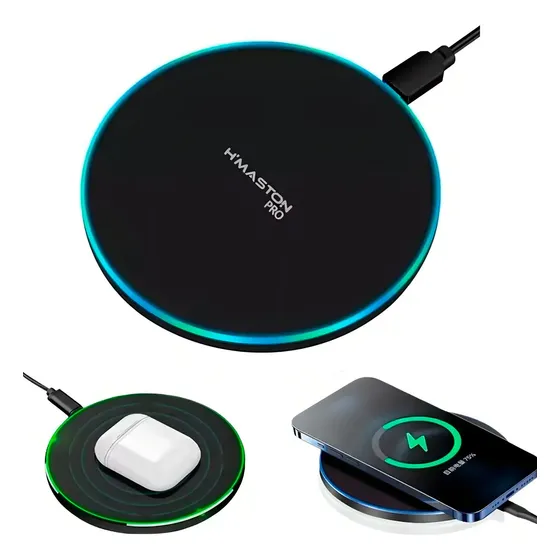 Carregador Turbo Wireless Qi 15w Sem Fio Indução Para Celular Rápido LED