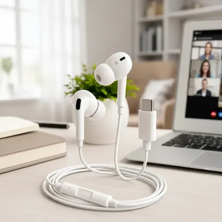 Fone De Ouvido Tipo-c Com Fio Microfone Volume Ergonômico Branco