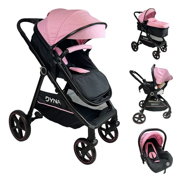 Carriola Con Portabebé Travel System 4 En 1 Dyna Trendy Kids Color Rosa Chasis Negro