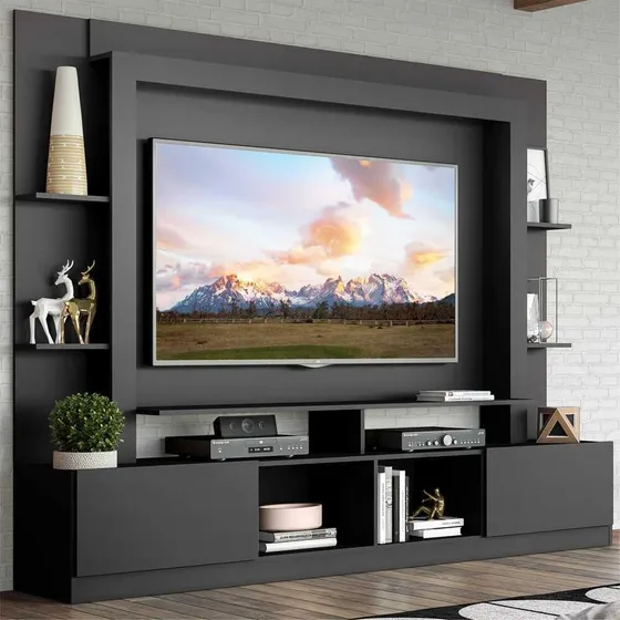 Estante Sala Rack com Painel e Suporte TV até 65" Moscou Multimóveis Preto