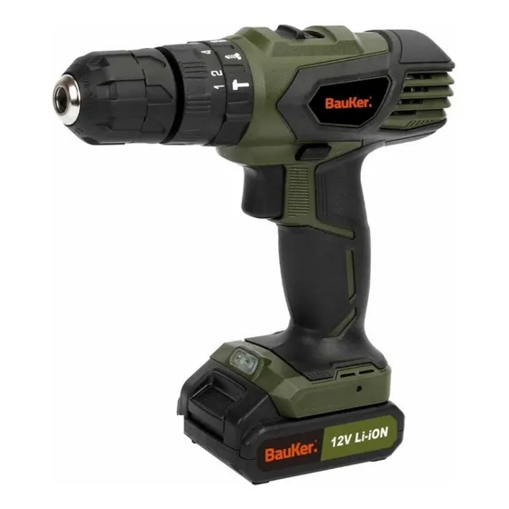 Taladro percutor atornillador inalámbrico de 10mm Bauker SD-GS1041 12V + accesorio 220V 50Hz/60Hz