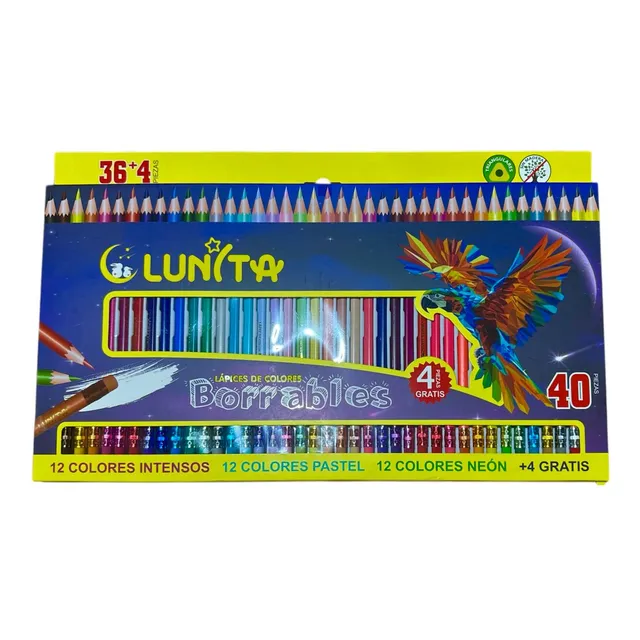 Lapices De Colores Borrables Lunita 36 Colores + 4