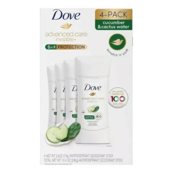 Dove Advanced Care Cucumber & Cactus Water 4 Pack 74g C/u Fragancia nopal con pepino