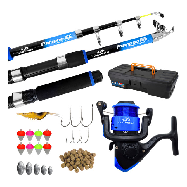 Vara De Pesca 20lbs Completa Com Molinete E Linha Jau Pesca Preto