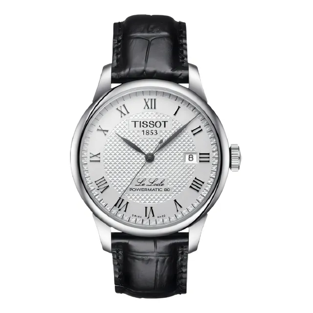 Reloj pulsera Tissot Le locle powermatic 80 con correa de cuero color negro - fondo plateado