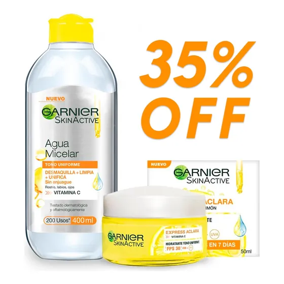 Pack Garnier® Express Aclara | Agua Micelar + Crema Uniforme