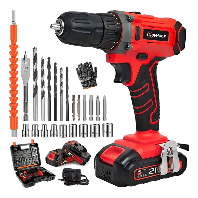 Taladro Atornillador Inalámbrico Destornillador Impacto 21 V Color Rojo