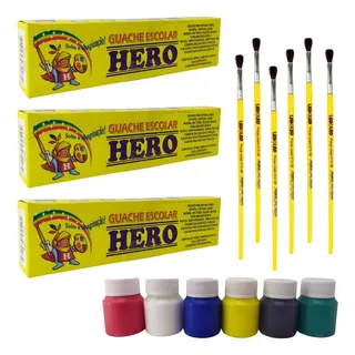 5 Cx Tinta Guache 6 Cores Escolar + 5 Pincel Pintura Artes 5 Cx Tinta Guache 6 Cores Escolar + 5 Pincel Pintura Artes
