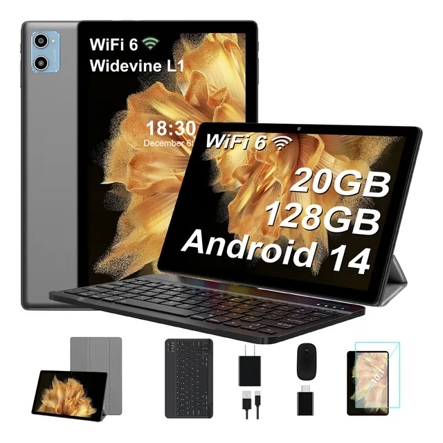 2025 Tableta S3 Android 14, 10 Pulgadas Tablet, 20gb Ram 128gb Rom,hd Ips Pantalla, Octa-core Wifi 2.4g+5g, Bluetooth 5.0, Gms Certificación Con Mouse Teclado Funda- Gris