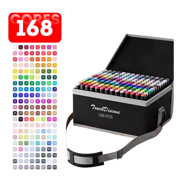 Conjunto Canetas Marcador Canetinha Ponta Dupla 168cores Kit Conjunto Canetas Marcador Canetinha Ponta Dupla 168cores Kit