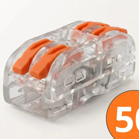 Conector de Fios Elétricos Emenda Rápida 2 Vias Kit Com 50 Unidades Entrada E Saída