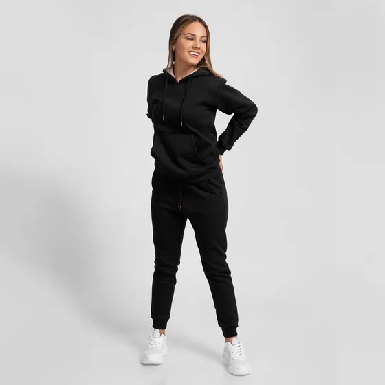 Conjunto Buzo De Algodón Polera Y Jogger Negro Para Mujer