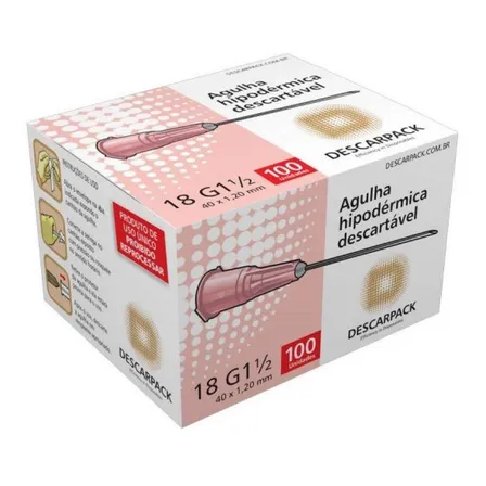 Agulha Descarpack HiPodérmica Descartável 40x12 18g Rosa