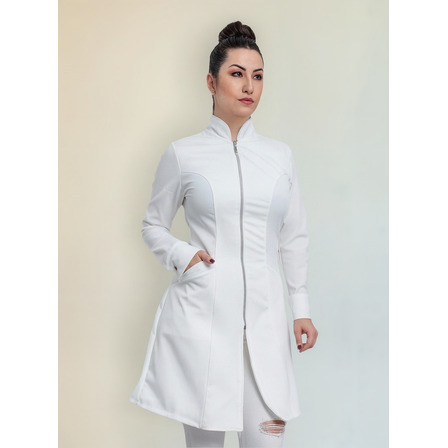 Jaleco Feminino Gabardine Premium Elastano Gola Padre Zíper Jaleco Feminino Gabardine Premium Elastano Gola Padre Zíper