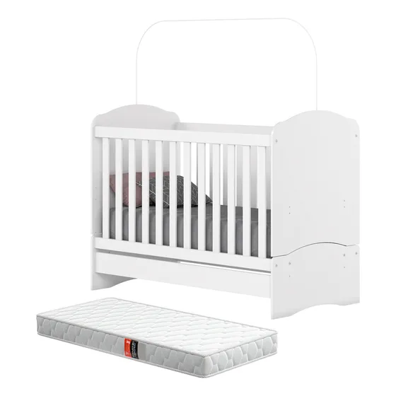 Henn Montessoriano Berço Multifuncional mini bala de menta 3 em 1 que vira cama para quarto de bebê menina e menino com grade de proteção removível e colchão Branco