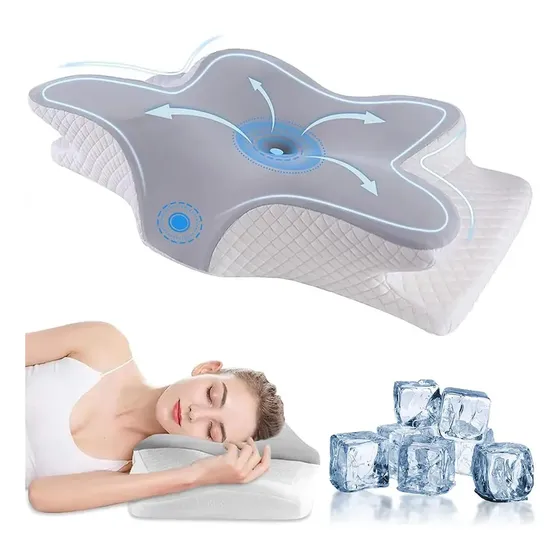 Almohada Cervical De Espuma Viscoelástica Almohada Ortopédica Ergonómica 2 En 1 Que Alivia El Dolor De Cuello Y Brinda Soporte Contorneado Para Personas Que Duermen De Lado