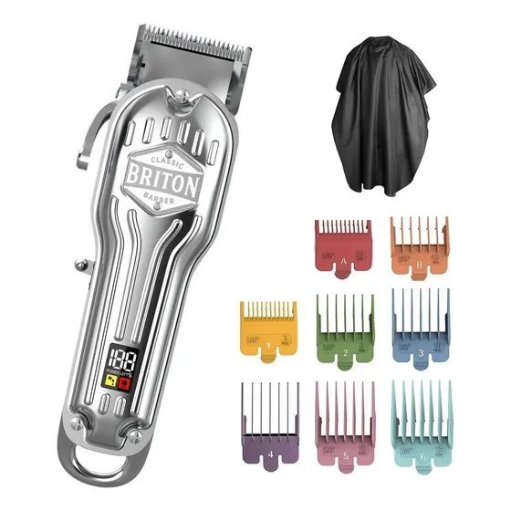 Maquina Cortar Pelo Afeitadora Inalambrica Briton + Kit Pro Color Plateado | Cuotas sin interés