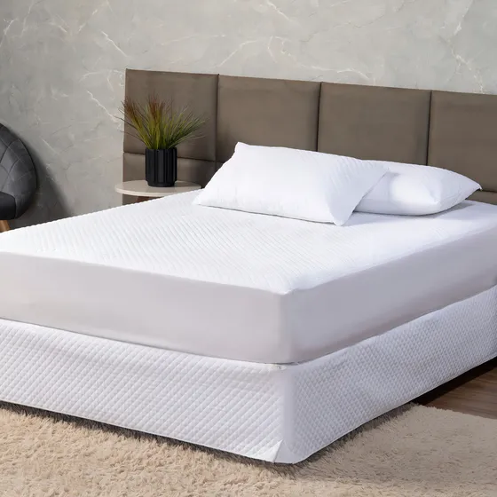 Capa Protetora Colchão Box Casal Padrão Matelado Impermeável Branco Casa Laura Enxovais