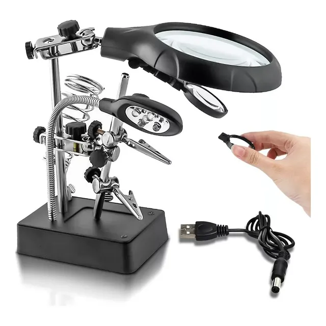 Lupa Con Luz Led Pinza Base Para Cautin Reparar Electrónicos