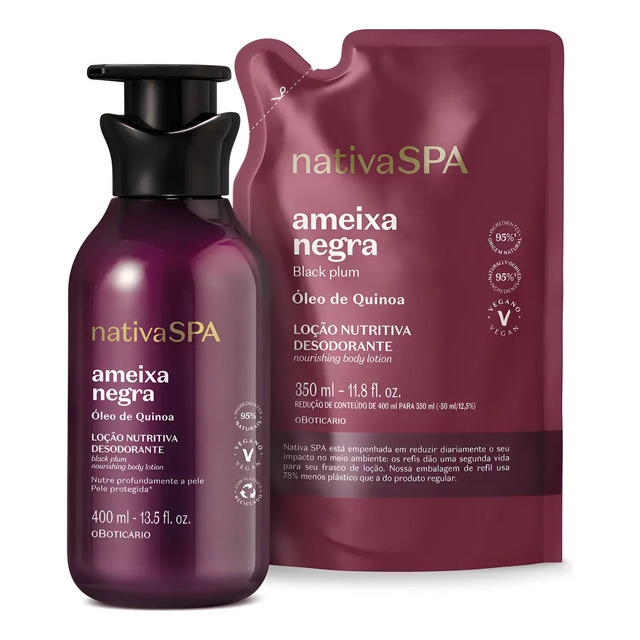 MUITO BARATO! COMBO NATIVA SPA POR R$71 + FRETE GRÁTIS! Combo Nativa Spa Ameixa Negra: Loção Corporal 400ml + Refil