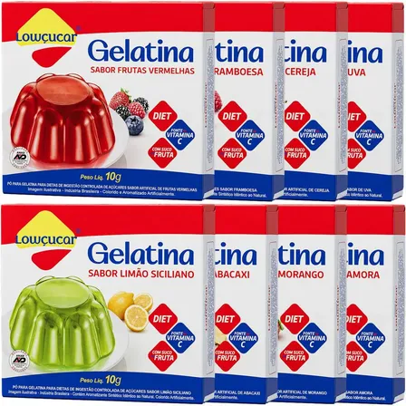 Mistura Gelatina Sem Açúcar 10g Sabores Variados Kit Com 8