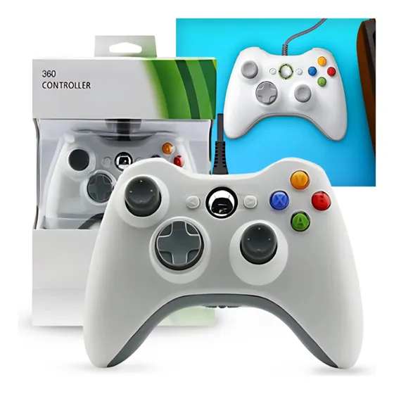 Controle Compatível Xbox 360 Pc  Windows Com Fio Branco