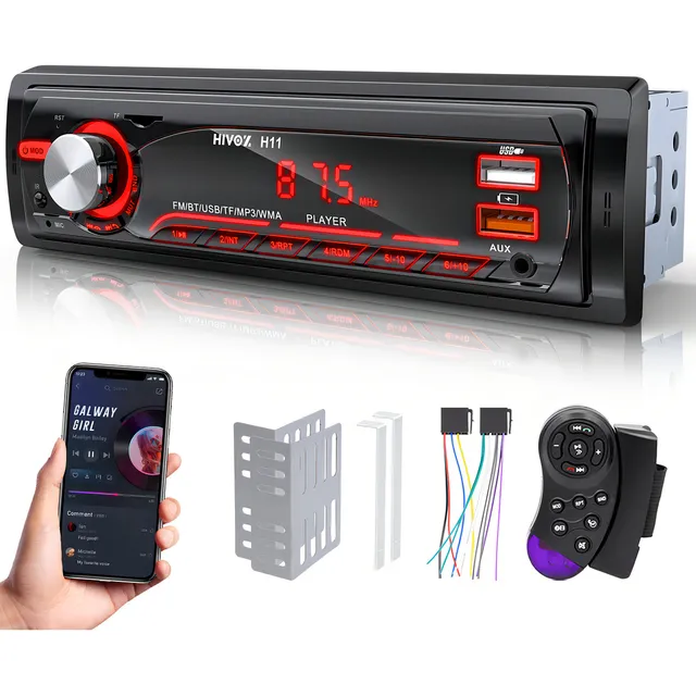 Autoestéreo Hivoz Reproductor Mp3 Estereo Para Carro Aux Usb Sd Estereo Para Carro Bluetooth Eq Estereo Auto Con Pantalla Lcd Con Luces De 7 Colores Auto Stereo 1 Din