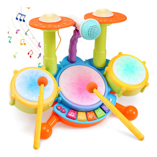 Juguete Batería Musical Niño Baqueta Platillo Micrófono 5en1 Color Verde Juguete Batería Musical Niño Baqueta Platillo Micrófono 5en1 Color Verde