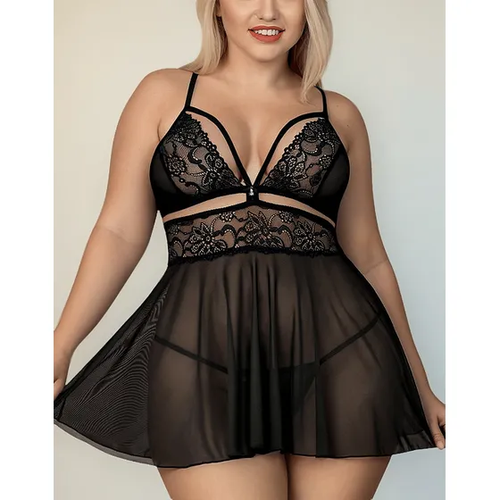 Baby Doll Plus Talla Grande En Encaje Xl Lenceria Sensual