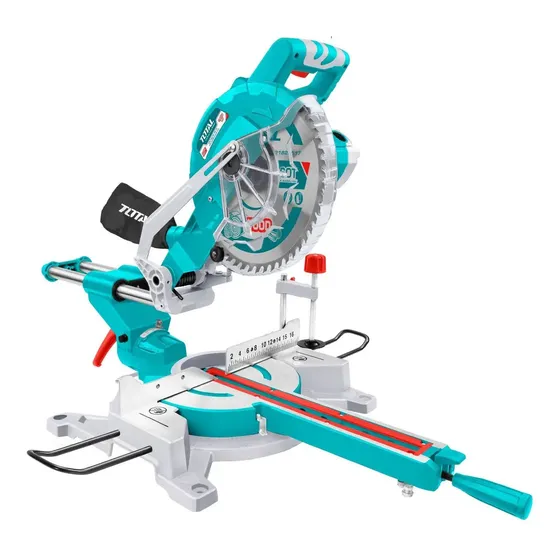 Sierra Ingletadora Deslizable Total 1800w, Industrial - 10 Pulgadas, 254mm - 5.300rpm - Incluye Disco, Bolsa Recolectora, Barra Extensora Y Sargento - TS421825517 | Cuotas sin interés