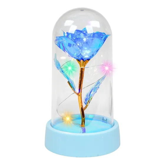 Rosa Eterna Tornasol Con Luz Led Flor Artificial Colores Azul