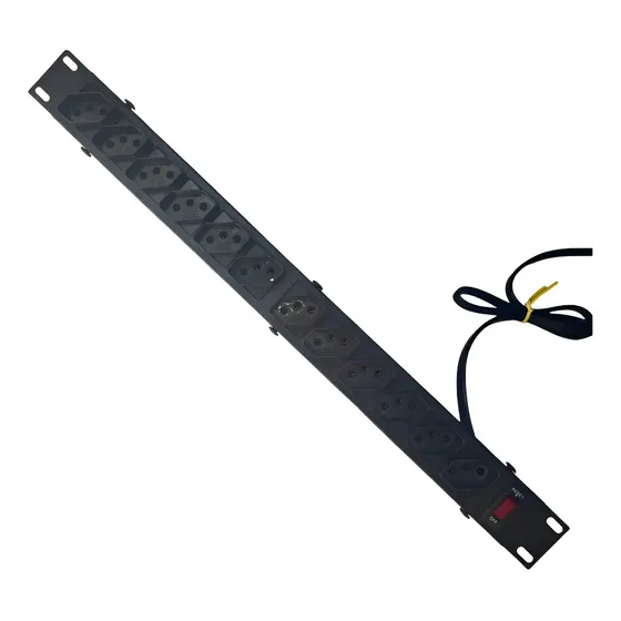 Regua Rack 19 Filtro Linha 10a 12 Tomadas Extensão Elétrica - Preto - Com Chave De Proteção Eletrônica Max Amper