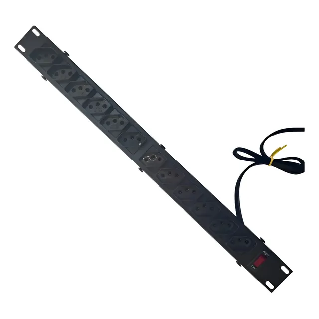 Regua Rack 19 Filtro Linha 10a 12 Tomadas Extensão Elétrica - Preto - Com Chave De Proteção Eletrônica Max Amper
