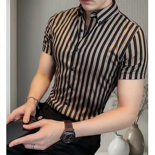 Camisa Slim Fit De Manga Corta A Rayas Para Hombre, Estilo C Camisa Slim Fit De Manga Corta A Rayas Para Hombre, Estilo C