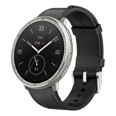 Amazfit Active 2 Round Smartwatch Gps Amoled Safira 5 Atm Preto Couro