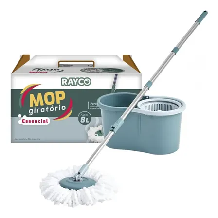 Mop Giratório Rayco Com Balde De Aço 8l E Cabo Ajustável Cinza
