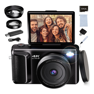 Cámara Digital 4k 64mp+64gb Webcam Filtros Cámara Vlog Negro Cámara Digital 4k 64mp+64gb Webcam Filtros Cámara Vlog Negro